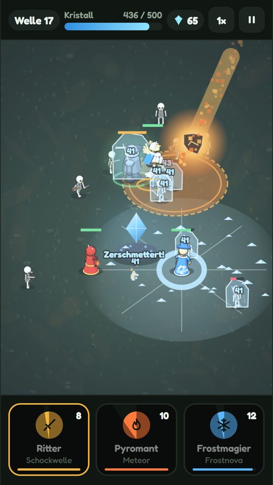 Kampf: Frostnova und ein Meteor treffen eine Horde Skelette